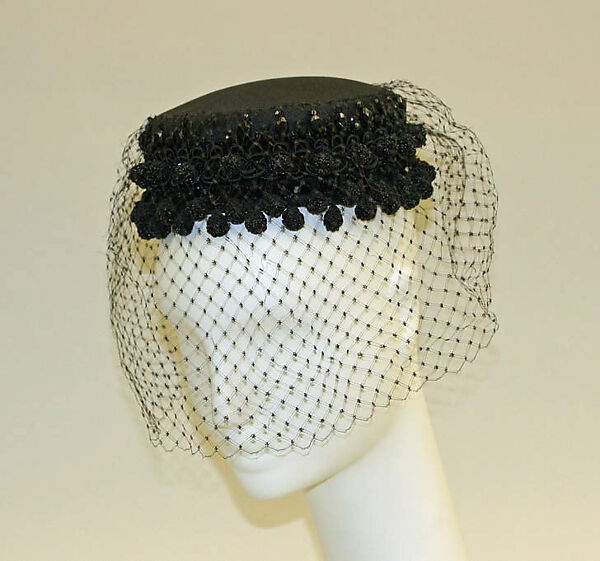 Pillbox hat, House of Balmain (French, founded 1945), silk, plastic, French 