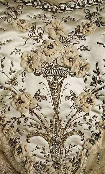 Ball gown, House of Worth (French, 1858–1956), silk, cotton, metallic thread, glass, metal, French