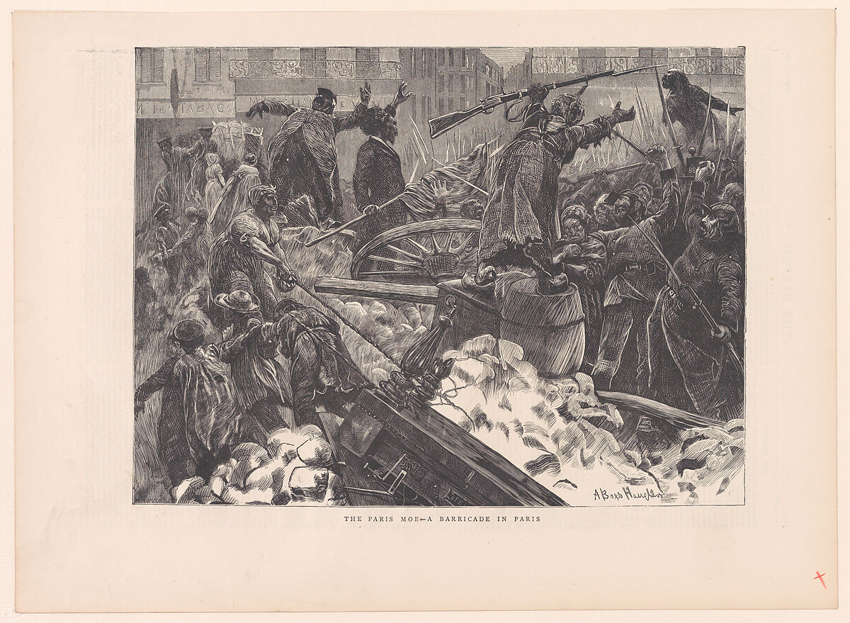 The Paris Mob–A Barricade in Paris, from "The Graphic," vol. 3, After Arthur Boyd Houghton (British (born India), Madras 1836–1875 London), Wood engraving 