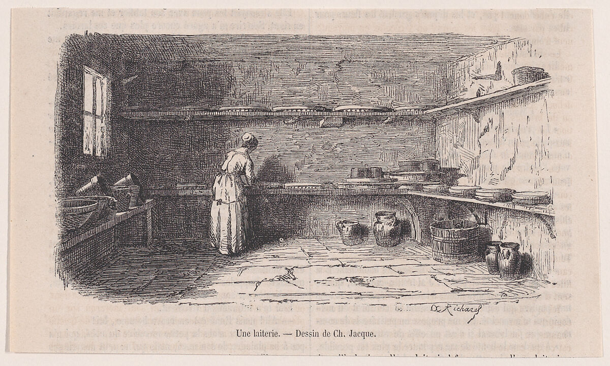 A Dairy, from "Le Magasin Pittoresque", Charles Jacque (French, Paris 1813–1894 Paris), Wood engraving 