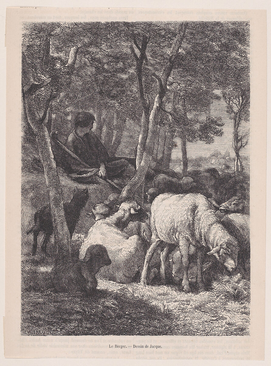 The Shepherd, from "Le Magasin Pittoresque", After Charles Jacque (French, Paris 1813–1894 Paris), Wood engraving 
