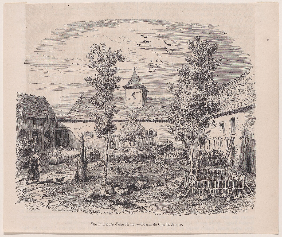 Interior View of a Farm, from "Le Magasin Pittoresque", Charles Jacque (French, Paris 1813–1894 Paris), Wood engraving 