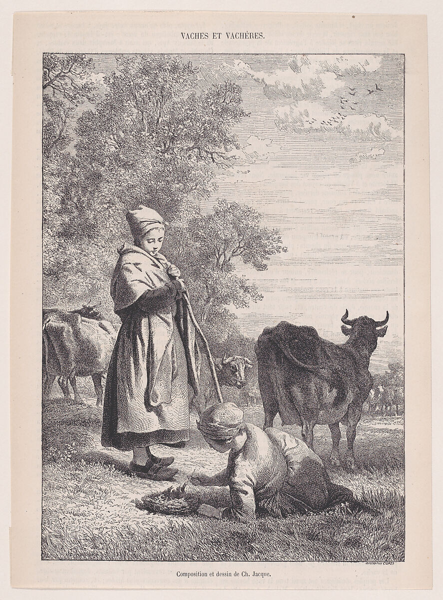 Cows and Cowherds, from "Le Magasin Pittoresque", Charles Jacque (French, Paris 1813–1894 Paris), relief print (Comte process) 