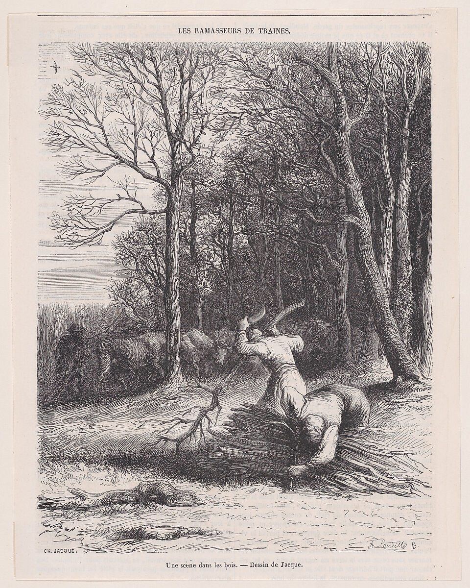 A Scene in the Woods, from "Le Magasin Pittoresque", Charles Jacque (French, Paris 1813–1894 Paris), Wood engraving 
