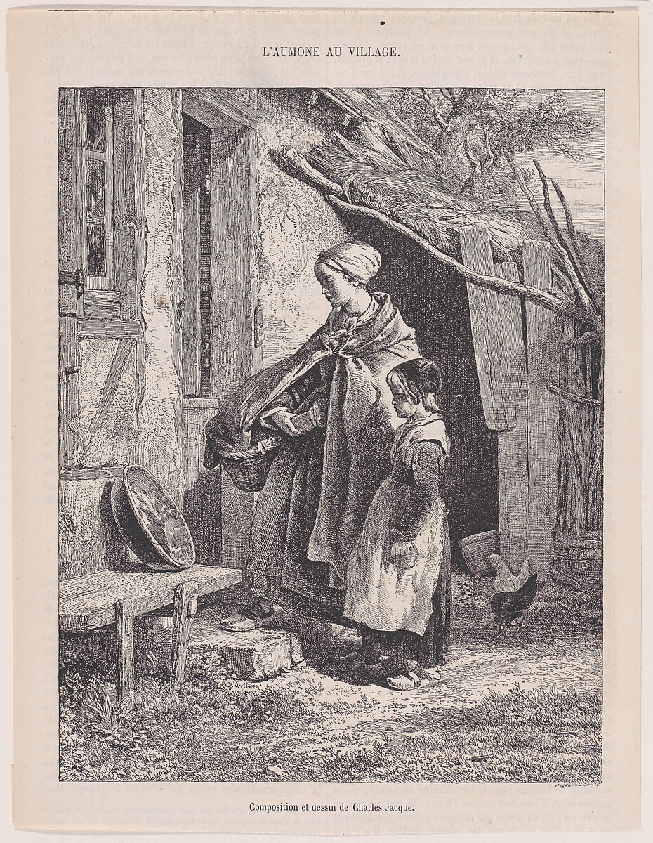 Charity in the Village, from "Le Magasin Pittoresque", Charles Jacque (French, Paris 1813–1894 Paris), relief print (Comte process) 