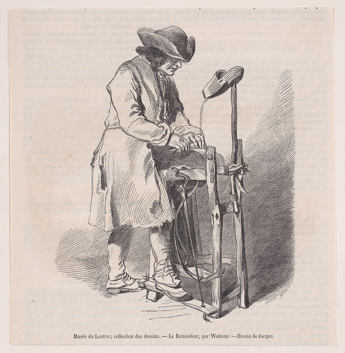 Musée du Louvre; collection des dessins, Le Remouler, par Watteau; from Magasin Pittoresque, Charles Jacque (French, Paris 1813–1894 Paris), Wood engraving 