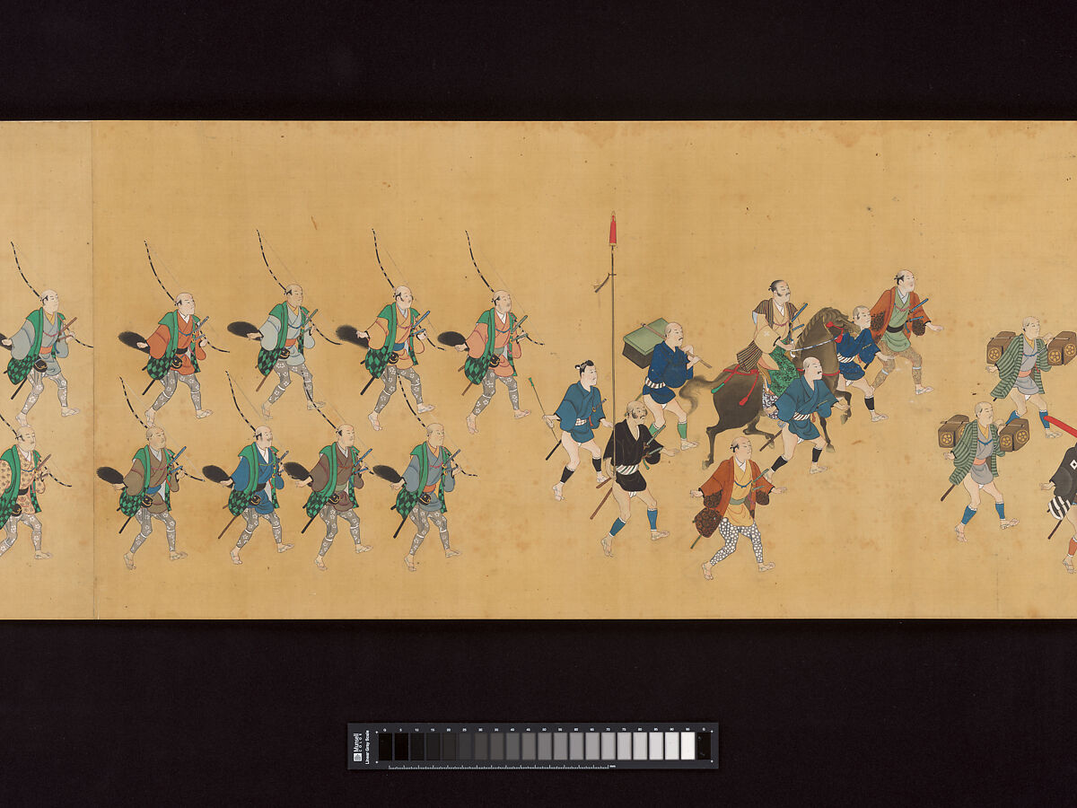 Daimyo Procession to Edo, Hishikawa School, Handscroll; ink, color, and gold on silk, Japan