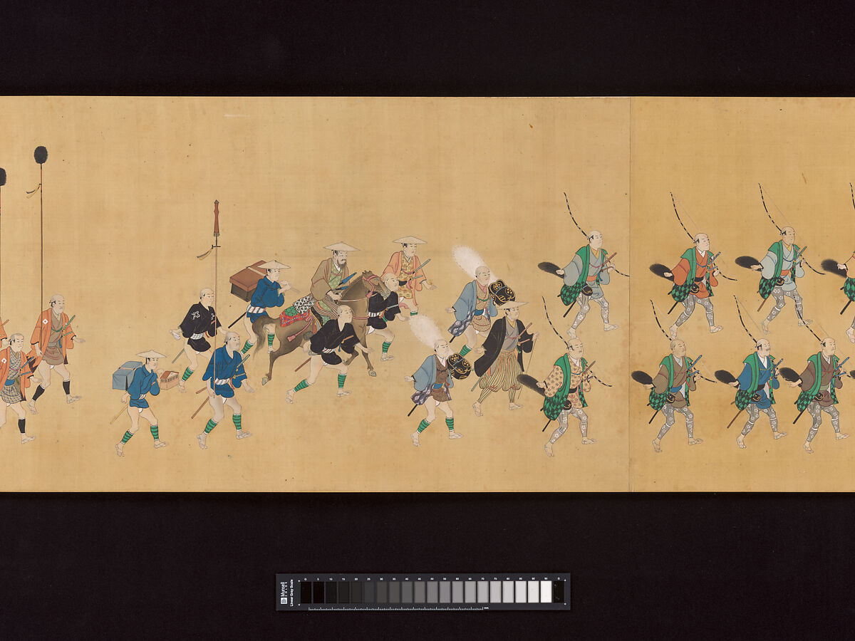Daimyo Procession to Edo, Hishikawa School, Handscroll; ink, color, and gold on silk, Japan