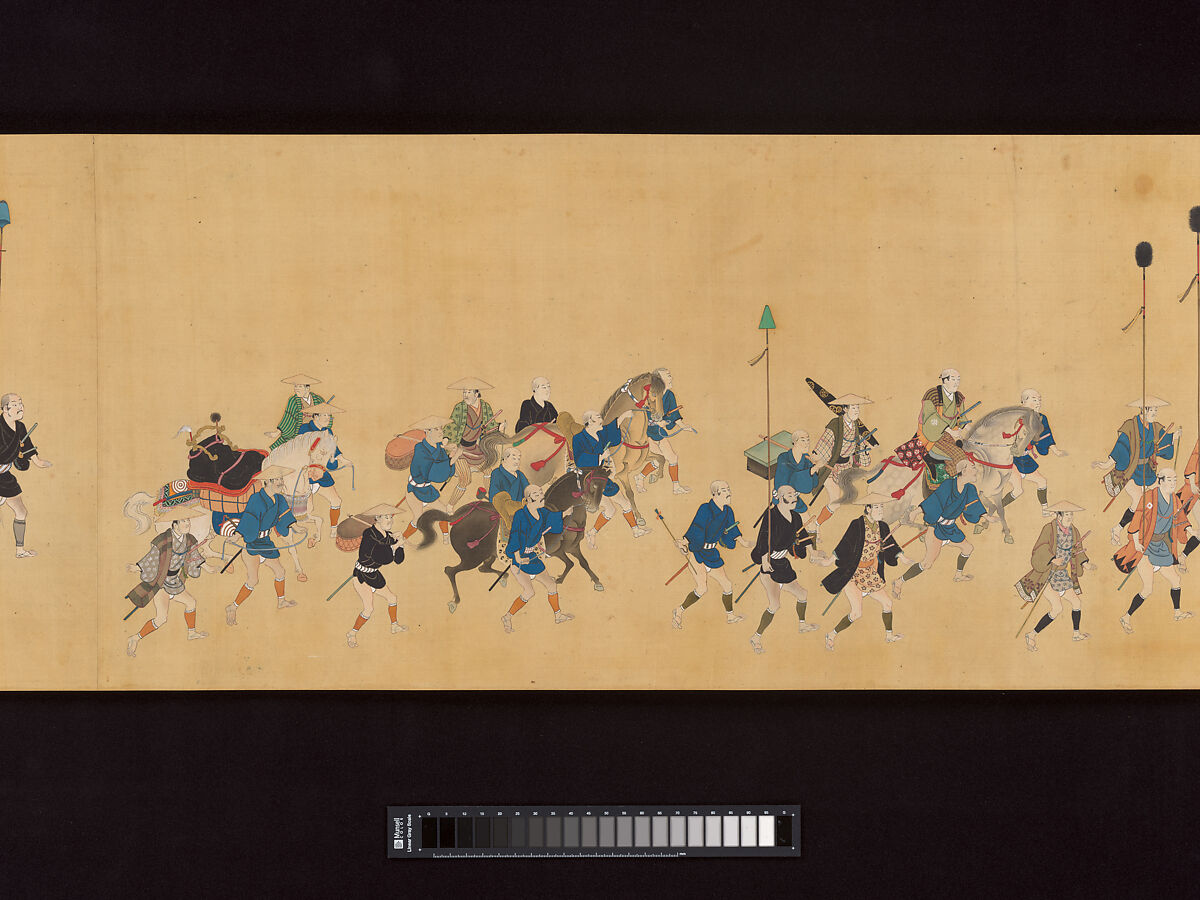 Daimyo Procession to Edo, Hishikawa School, Handscroll; ink, color, and gold on silk, Japan