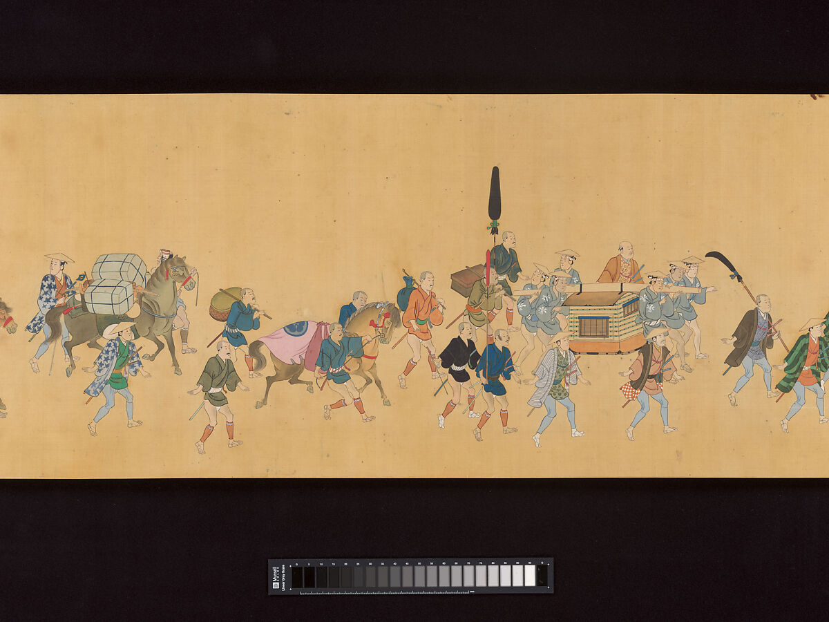 Daimyo Procession to Edo, Hishikawa School, Handscroll; ink, color, and gold on silk, Japan
