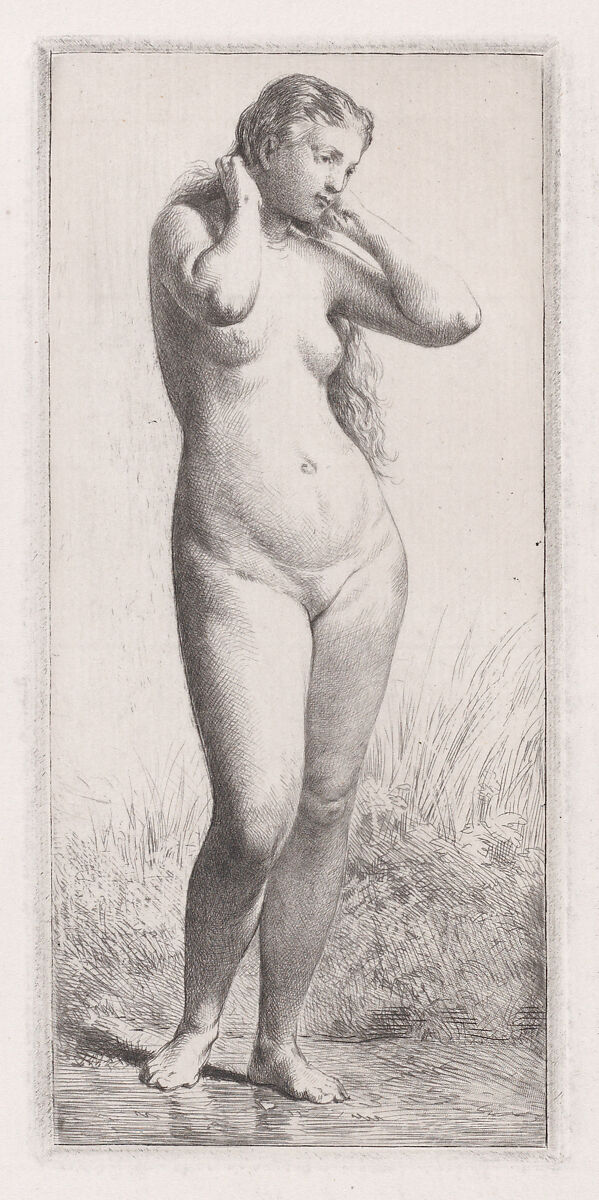 Jeune Femme au Bain, Charles Jacque (French, Paris 1813–1894 Paris), Etching 