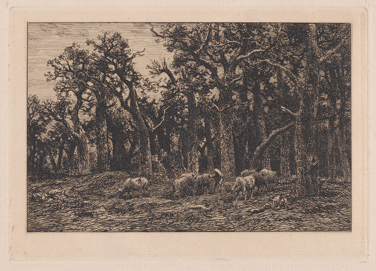 Woman driving a herd of cows, Charles Jacque (French, Paris 1813–1894 Paris), Etching 