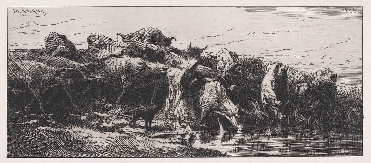 L'Abreuvoir, Charles Jacque (French, Paris 1813–1894 Paris), Drypoint 