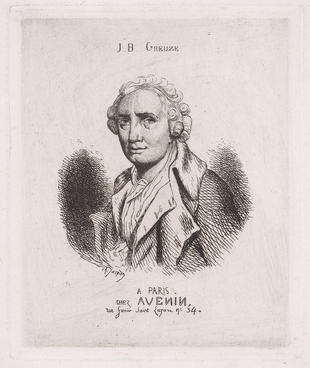 Portrait of J.B. Greuze, Charles Jacque (French, Paris 1813–1894 Paris), Etching 