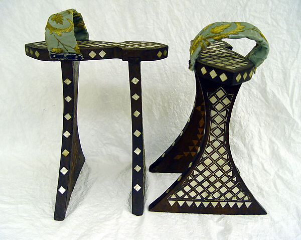 Hammam Shoes, Wood, mother-of-pearl, metal wrapped thread, velvet; embroidered 