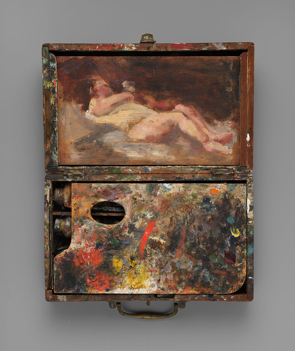 Paint box with nude study, Helena de Kay, Oil on wood, American