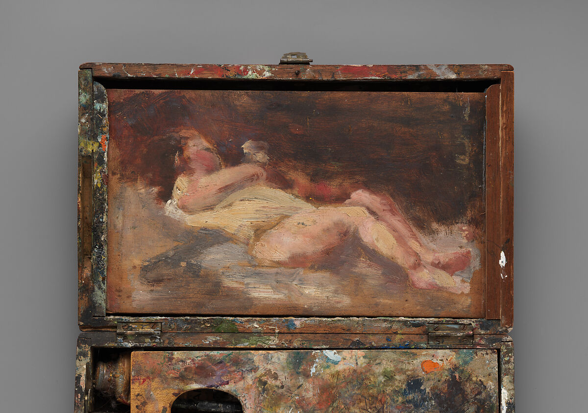 Paint box with nude study, Helena de Kay (1846–1916), Oil on wood, American