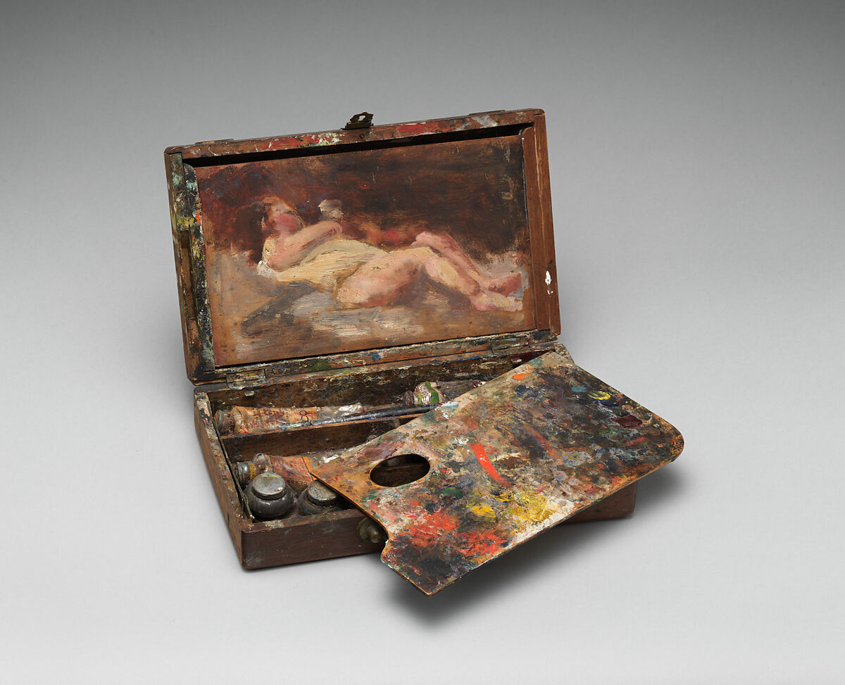 Paint box with nude study, Helena de Kay (1846–1916), Oil on wood, American