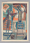 Sticking Up Posters (preparatory drawing), Lill Tschudi (Swiss, Schwanden 1911–2004 Schwanden), Watercolor, pencil, and gouache