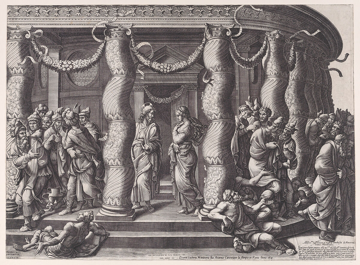 Christ and the woman taken in adultery, Diana Scultori (Italian, Mantua ca. 1535?–after 1588 Rome), Engraving 