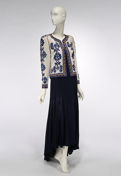 Ensemble, House of Chanel (French, founded 1910), (a) silk, glass, (b) silk, French