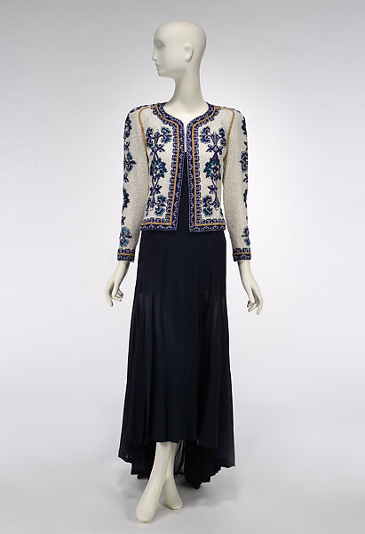 Ensemble, House of Chanel (French, founded 1910), (a) silk, glass, (b) silk, French 