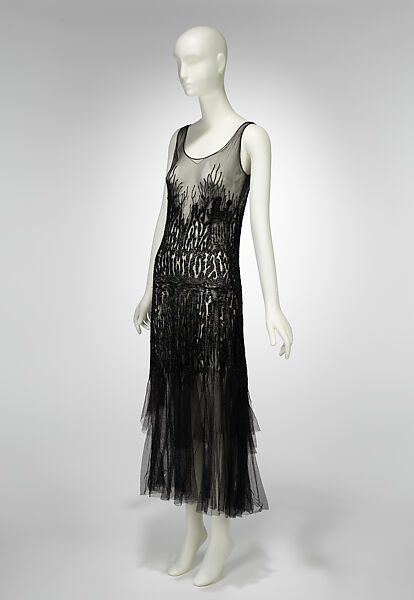 Evening dress, attributed to House of Chanel (French, founded 1910), silk, glass, French