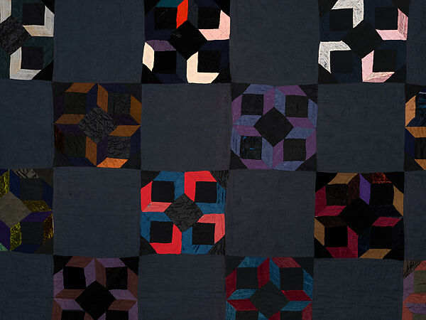 Tumbling Blocks quilt, Alma (?) Yoder (American (Kalona, Iowa)), Cotton, silk, and velvet, American