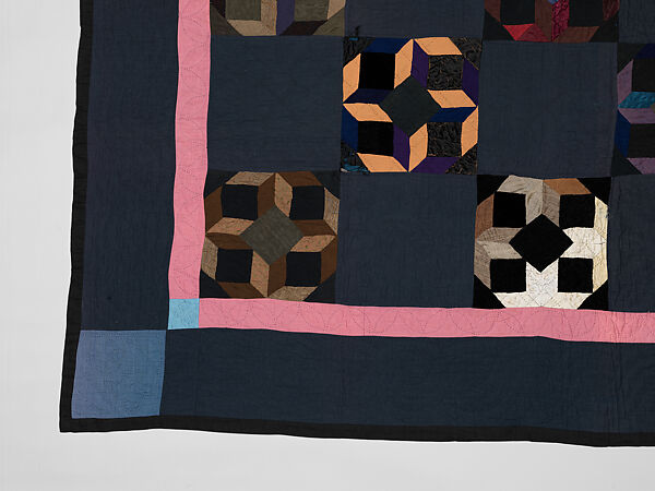 Tumbling Blocks quilt, Alma (?) Yoder (American (Kalona, Iowa)), Cotton, silk, and velvet, American