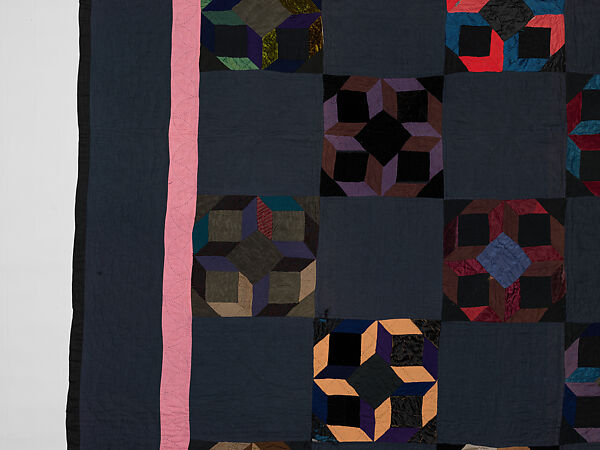 Tumbling Blocks quilt, Alma (?) Yoder (American (Kalona, Iowa)), Cotton, silk, and velvet, American