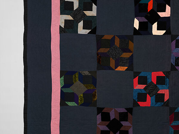Tumbling Blocks quilt, Alma (?) Yoder (American (Kalona, Iowa)), Cotton, silk, and velvet, American