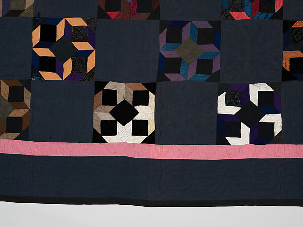 Tumbling Blocks quilt, Alma (?) Yoder (American (Kalona, Iowa)), Cotton, silk, and velvet, American