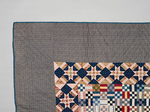 Nine-patch Postage Stamp quilt, Unknown maker, American, probably Pennsylvania, Cotton, silk, and wool, American