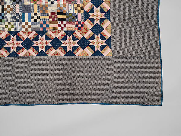 Nine-patch Postage Stamp quilt, Unknown maker, American, probably Pennsylvania, Cotton, silk, and wool, American