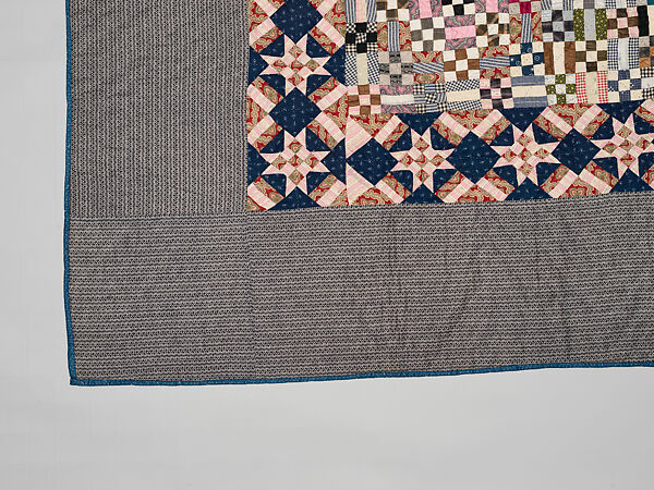 Nine-patch Postage Stamp quilt, Unknown maker, American, probably Pennsylvania, Cotton, silk, and wool, American