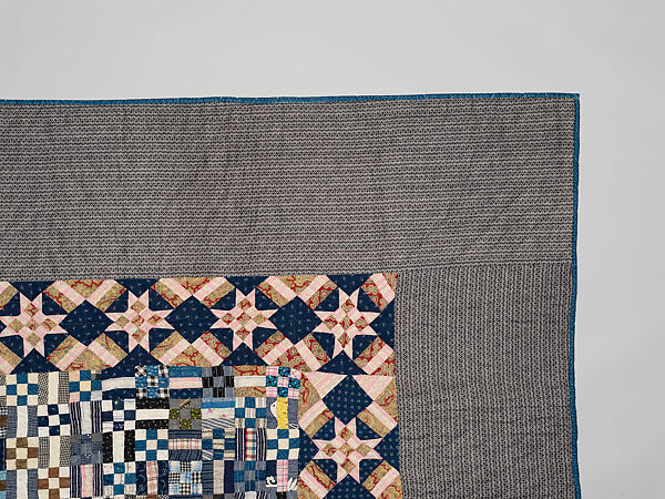 Nine-patch Postage Stamp quilt, Unknown maker, American, probably Pennsylvania, Cotton, silk, and wool, American