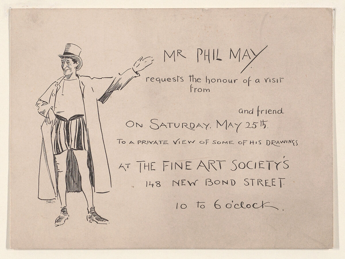 Invitation from Phil May to a Private View of his Drawings at the Fine Art Society, 148 New Bond Street, Phil May (British, New Wortley, Leeds 1864–1903 London), Lithograph 