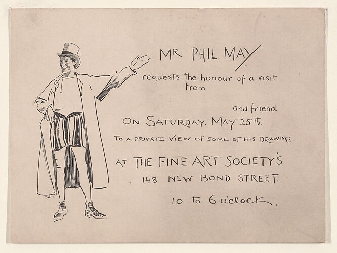 Invitation from Phil May to a Private View of his Drawings at the Fine Art Society, 148 New Bond Street