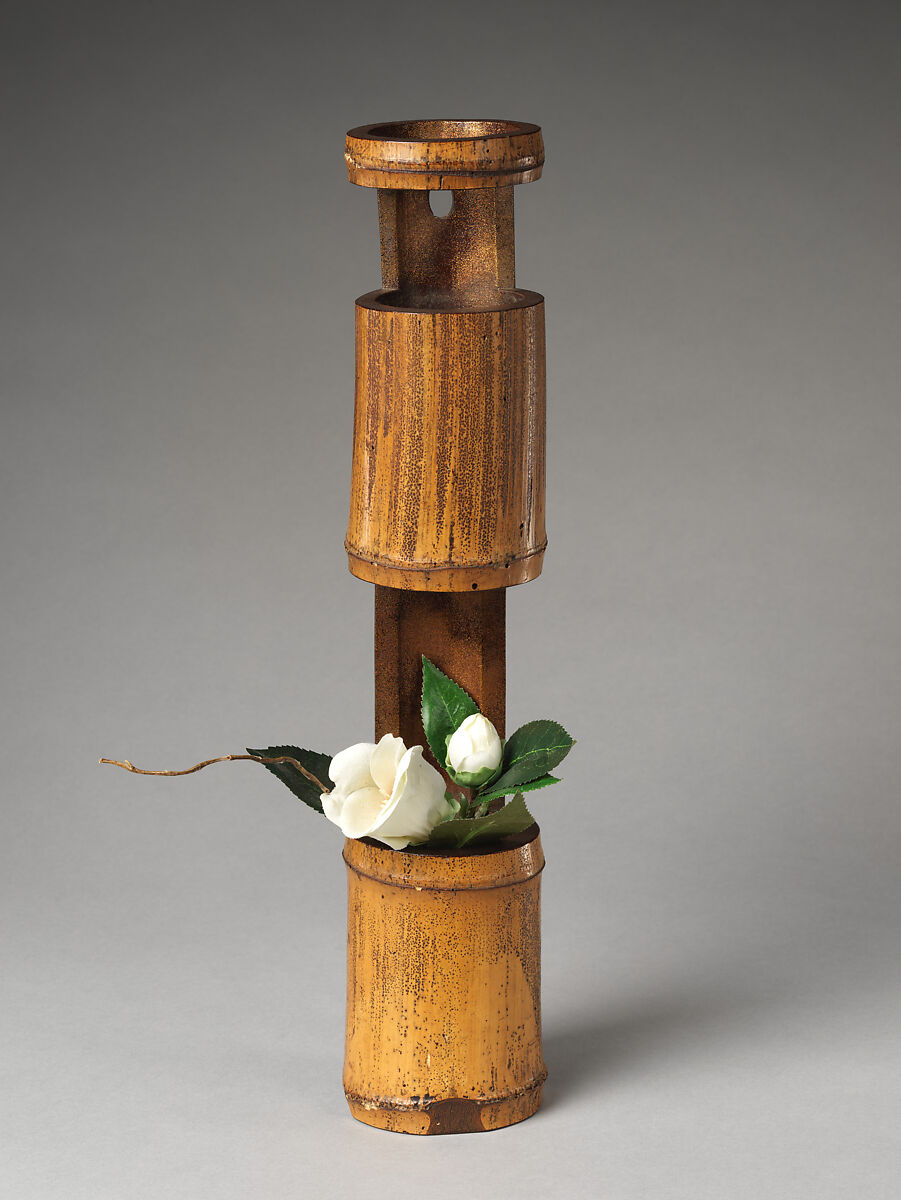 Double-cut (Nijū-giri) Flower Container (Hanaire), named Cool Summer Morning (Shinryō), Kōgetsu Sōgan  Japanese, Bamboo, lacquer, gold, Japan