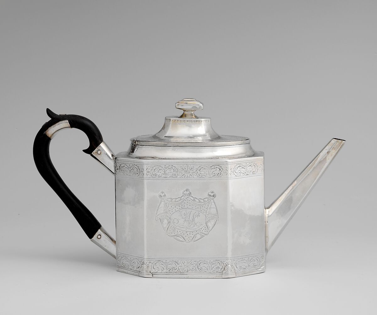 Teapot, Jeronimus Alstyne (active ca. 1787–1799), Silver, American 
