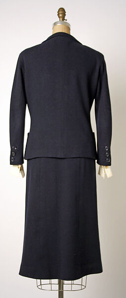 Ensemble, House of Chanel (French, founded 1910), wool, cotton, silk, metal, straw, French