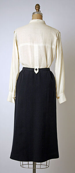Ensemble, House of Chanel (French, founded 1910), wool, cotton, silk, metal, straw, French