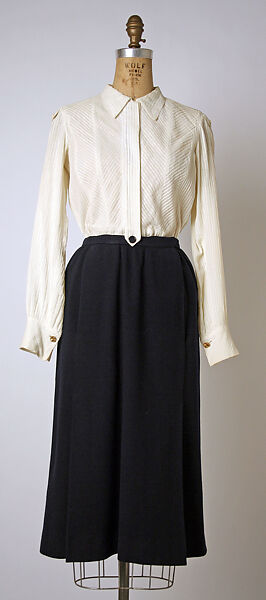 Ensemble, House of Chanel (French, founded 1910), wool, cotton, silk, metal, straw, French