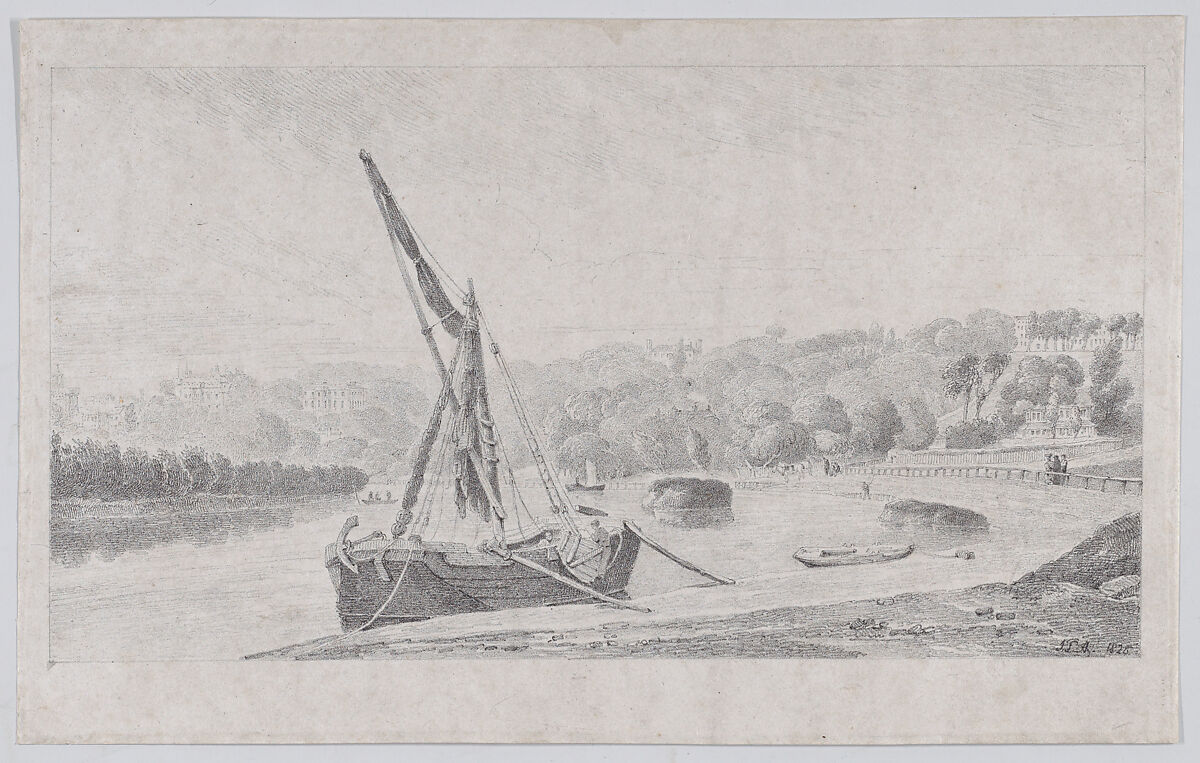 River Landscape (perhaps on the Thames), J. L. A. (British, active 1826), Soft-ground etching 