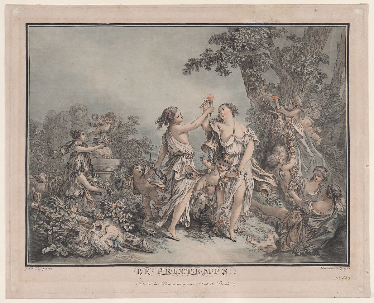 Le Printemps, Gilles-Antoine Demarteau (French, Paris, 1756–1802), Etching and aquatint with mezzotint and stipple 