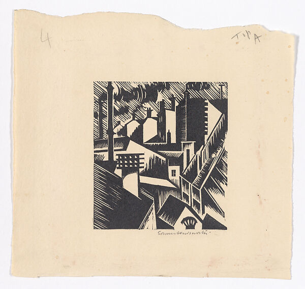 Townscape, Edward Alexander Wadsworth (British, Cleckheaton, West Yorkshire 1889–1949), Woodcut 