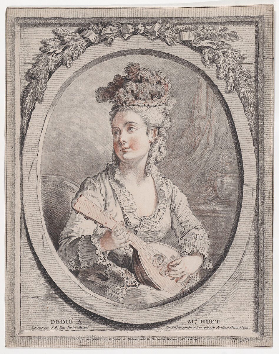 Musicienne, Gilles Demarteau (French, Liège 1722–1776 Paris), Crayon-manner etching printed in black and red ink 