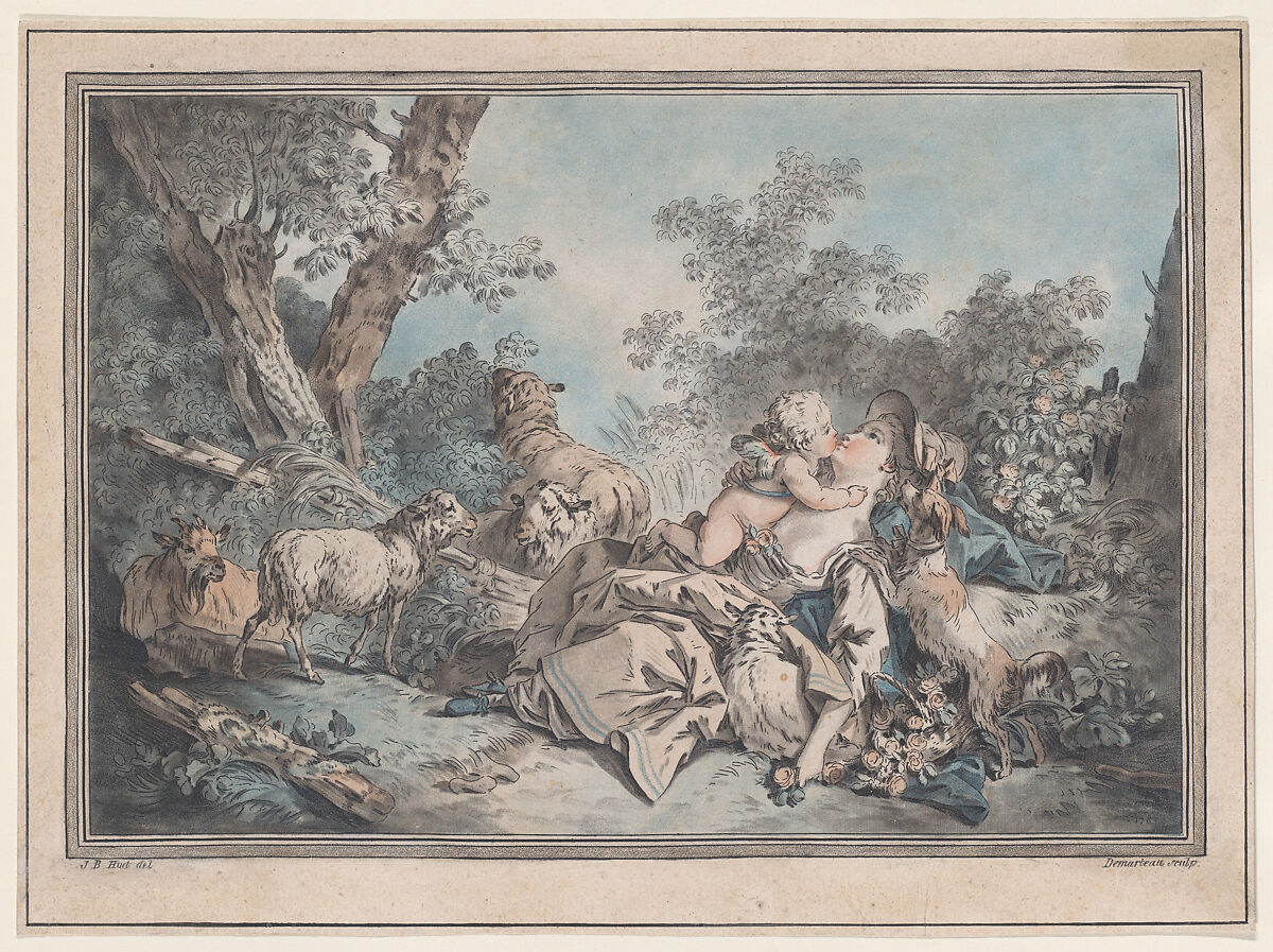 Shepherdess, Gilles-Antoine Demarteau (French, Paris, 1756–1802), Etching and aquatint with stipple engraving and roulette 