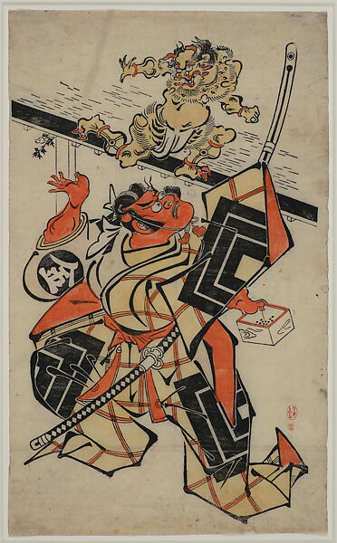 An Actor of the Ichikawa Family Scattering Beans during the Setsubun Festival to Drive Out Evil Spirits, Torii Kiyomasu I  Japanese, Woodblock print (tan-e); vertical ō-ōban, Japan