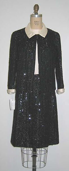 Cocktail suit, House of Chanel (French, founded 1910), silk, plastic, French 